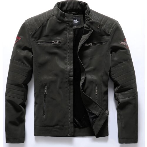 2020 new mens autumn and winter velvet warm fur coat embroidered slim fashion leather jacket