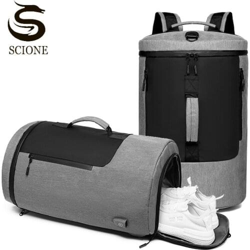 Men Quality Canvas Handbags Male Large Capacity Travel Bag Luggage Bags Laptop Bags With USB Charging Gym Bag Shoes Pocket XA98M