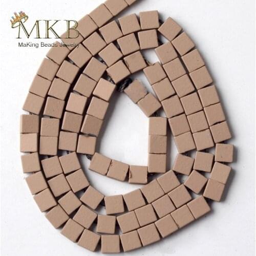 Natural Stone Brown Hematite Stone Rubber Matte Squar Beads Space Loose Beads 4*4mm 90pcs For Jewelry Making Diy Bracelet 15"