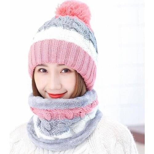 New Winter Womens Velvet Wool Hats Twist color matching Beanies Skullies Hat Female Riding Bib Knitted Hats Sets Wholesale