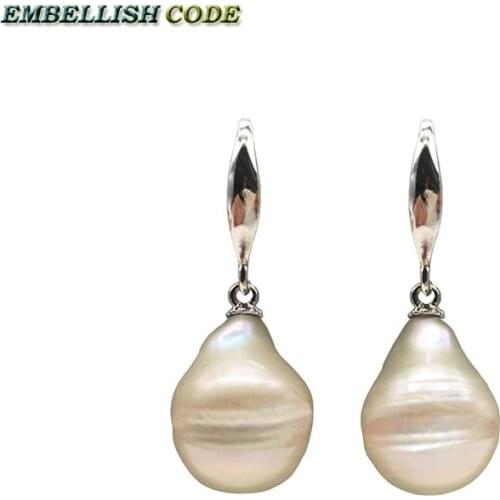 Special Normal size baroque pearl nucleate stely hooking earring flame ball pear shape white natural freshwater pearl