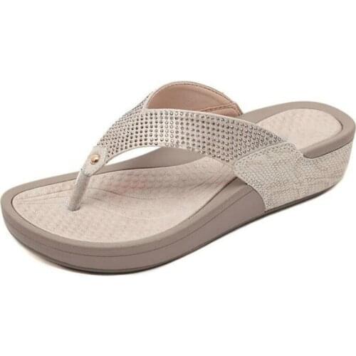 Summer Fashion Women Wedge Slippers Shoes Women Casual Beach Flat Slippers Crystal Flip Flop Slippers Soft Sandals