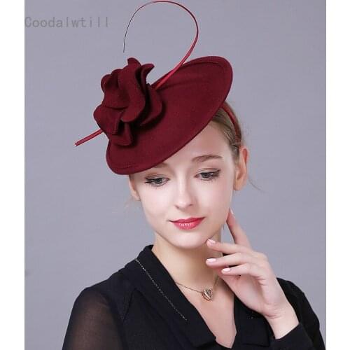 Fascinator Wedding Hats For Women Elegant Black White Feather Solid Color Pillbox Hat Vintage Cocktail Lady Church Fedoras