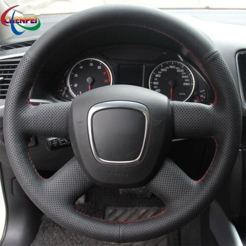 DIY Hand-Stitched Non-slip Black Leather Car Steering Wheel Cover For Audi A4 (B8) 2004-2012 A6 (C6) 2004-2011 Car Accessories