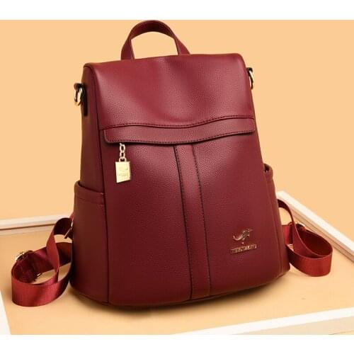 Vintage Anti Theft Backpacks for Teenage Girl High Quality Soft Pu Leather School Backpack Multifunction Mochila Women Backpack