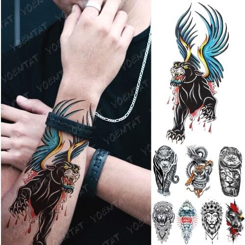 Waterproof Temporary Tattoo Sticker Leopard Wings Tiger Tattoos Dragon Wolf Skull Body Art Arm Fake Sleeve Tatoo Women Men