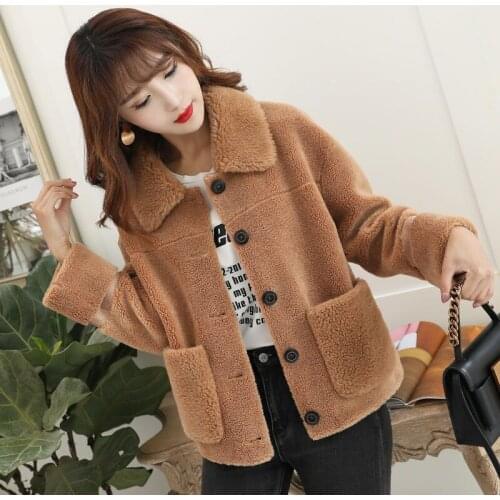 Fashion Lamb Wool Autumn Winter Coat Women Jacket Fleece Shaggy Warm Single-breasted Cropped Lambswool Jackets Overcoat X360