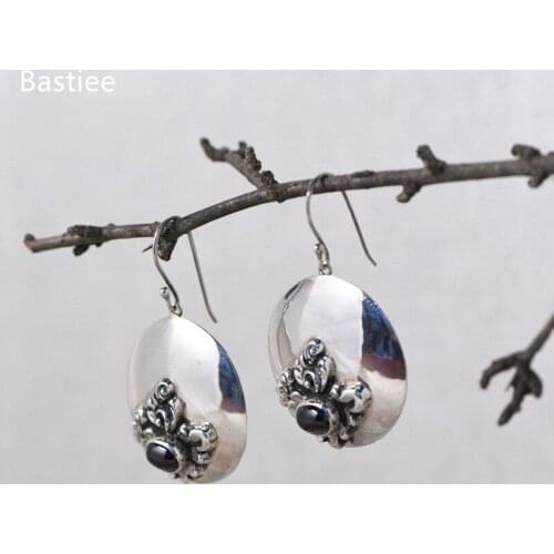 Bastiee Zircon Ethnic Jewelry For Women Silver 925 Jewelry Inlaid Jade Jewelry Dangle Earrings Korean Earrings Long Earrings