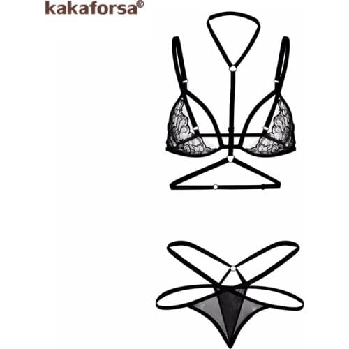 Kakaforsa Sexy Lady Lingerie Set Women Sexy Two Pieces Hollow Floral Lace Bra and Panty Lingerie Set Babydolls