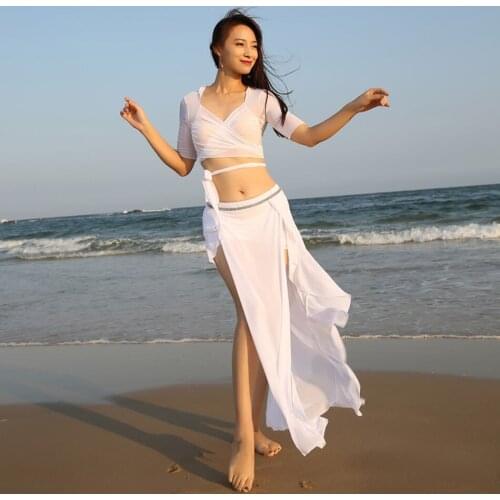 2021 New T5553 Female Belly Dance Dress Set Women V Neck Tops Long Design Skirt Latin Dance Skirt for Performance