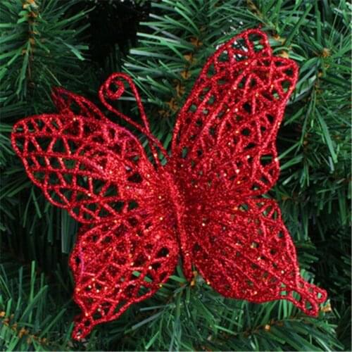 10pc Wedding Artificial Hollow Butterfly Artificial Glitter Butterfly New Year Party Merry Christmas Tree Pendant Ornaments 6Z