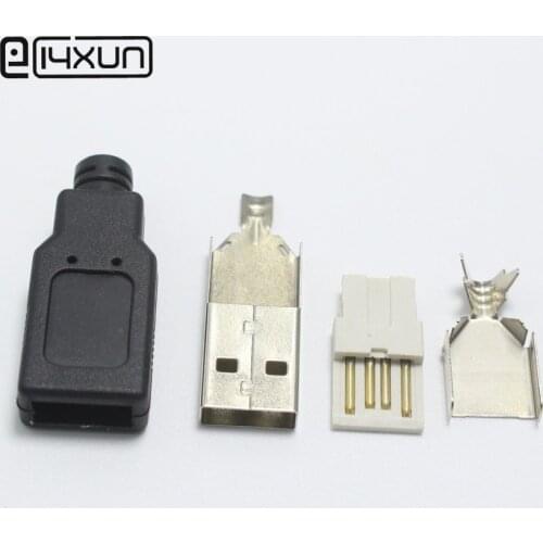 10set Type A Male USB 2.0 / 3.0 Extender Cord Adapter Data Sync Converter 4 in 1 Black DIY Repair Connector Free-Welding