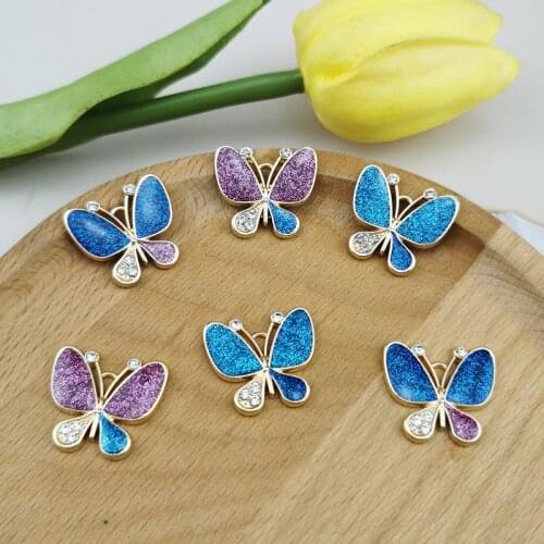 10pcs Rhinestone Glitter Enamel Butterfly Charms Metal Earrings Pendants Dangle Fit DIY Jewelry Accessory Phone Decor 19*22mm