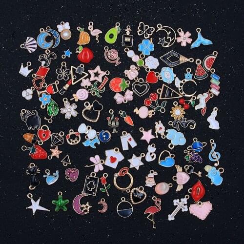 100PCS Different Styles Charms Drop Oil Mix Size Color Alloy Metal KC Gold Pendant For DIY Jewelry Making Material