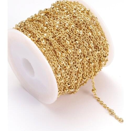 2m Stainless Steel Gold Beaded Chain Flat Spacer Bead Cable Link Chain for Jewelry Making DIY Anklet Necklaces Bracelet Findings