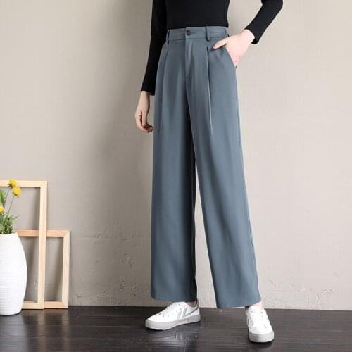 2021 Pants Women Full-length Simple Elegant Slim Students Womens Straight Trousers Korean Style High Quality Female Solid Loose