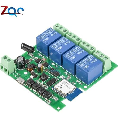4 Channel WiFi Wireless Smart Self-Lock Momentary Interlock Relay Switch Module Remote Control for Smart Home AC / DC 7 -32V 10A