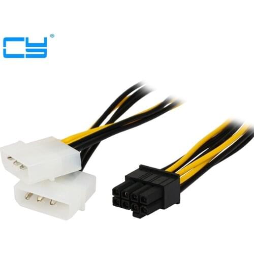 5pcs 6 inch 2 x Molex 4 pin to 8-Pin PCI Express Video Card Pci-e ATX PSU Power Converter Cable - Molex to Pcie 8 pin Adapter