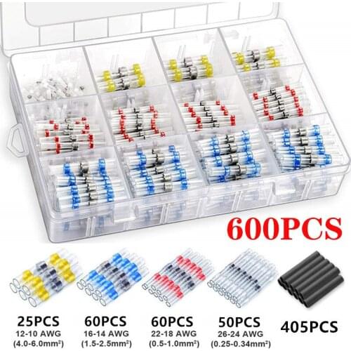 600PCS Boxed Heat Shrink Connect Terminals Wire Insulated Butt Connectors Waterproof Solder Sleeve Tube Crimp Terminals With