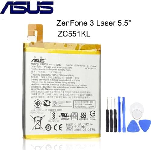 100% New Battery C11P1606 For ASUS Zenfone 3 Laser ZC551KL 5.5" Z01BDB Z01BDA Z01BD Z01BDC 2900/3000mAh Rechargeable Li-Polymer