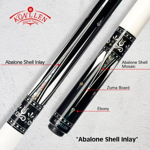 KONLLEN Billiard Pool Cue 12.5mm Tip Solid Wood Shaft Tecnologia 3*8/8 Joint Real Inlay Cue Stick 148cm White With Extension