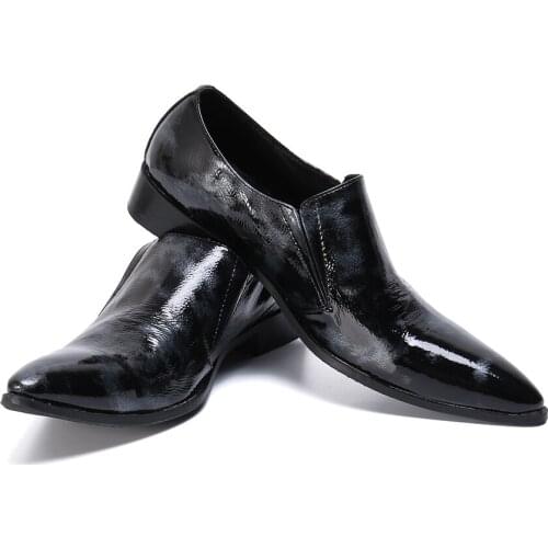 Black Printed Party Mens Dress Shoes Italian Style Genuine Leather Formal Shoes Men calzado hombre sapato social masculino 47