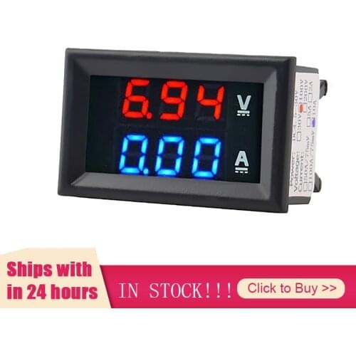 Digital Voltmeter Ammeter DC 100V 10A With Dual LED Lights Red Blue Screen Display Digital Current Voltmeter Module In Stock