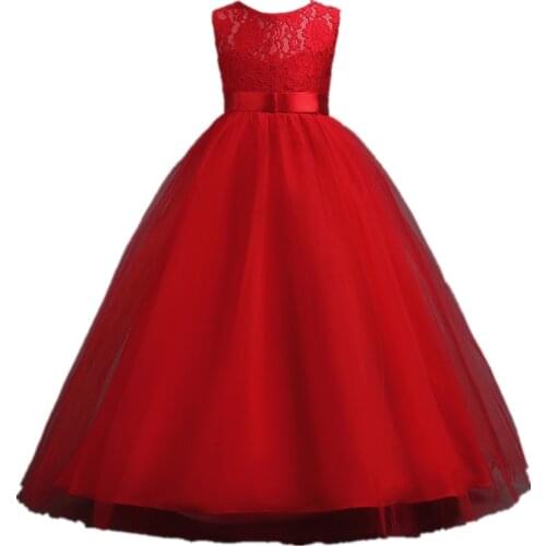 Childrens elegant knee-length lace big girl dresses for prom child purple V-neck party dress for girls 3-12 years old