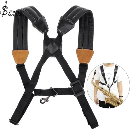 Kid Goat Genuine Leather Double Shoulder Saxophone with Snap Hook Strap Double Shoulder for Alto Tenor Bari Soprano Sax