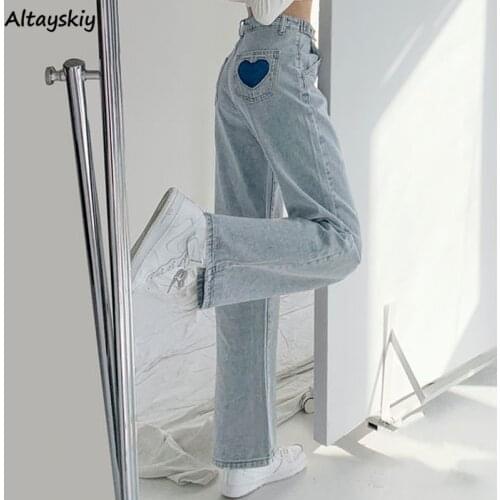 Jeans Women Vintage High Waist Preppy Korean Style Full Length Trousers All-match Loose Soft Streetwear Simple Retro Ulzzang Ins