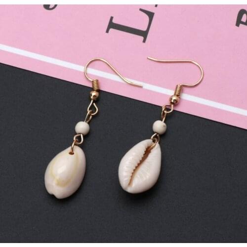 Natural Simple Cowrie Shell Hook Dangle Drop Earrings For Women Fashion Jewelry