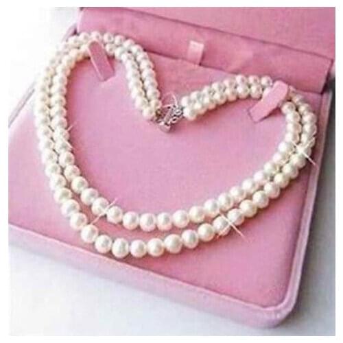 Exquisite 2 Rows 6-7mm White Pearl Necklace