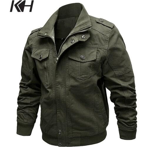 KH Autumn and Winter Mens Jacket Casual Cotton Slim Coat Men Military Tactical Jackets Bomber Jacket Jaqueta Plus Size M~6XL