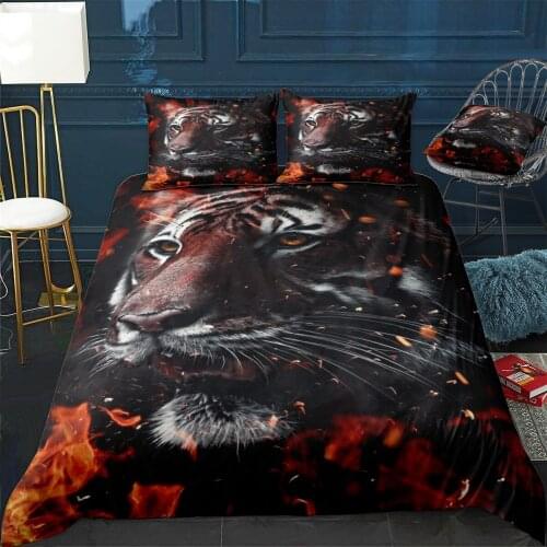 Angry Tiger On Fire Art Quilt Cover Pillowcase 3Piece Comforter Bedding Set With Pillow Case Single Double Duvet Cover