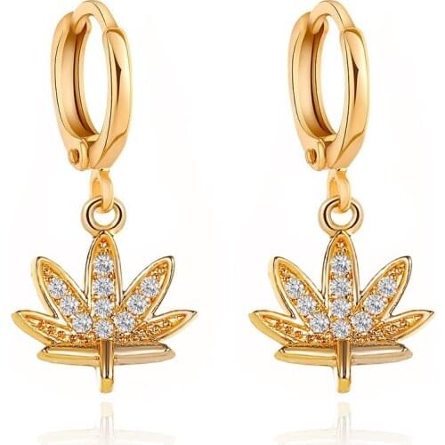 LATS Zircon Leaf Dangle Earrings for Women Gold Silver Color Metal Hoop Earring Maple Leaf Earings 2021 Korea Fashion Jewelry
