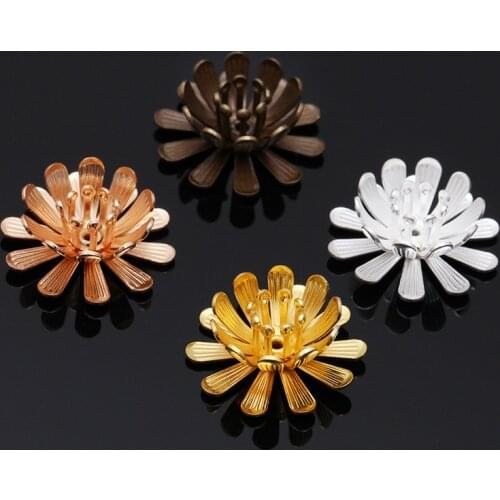 Mibrow 10pcs/lot Antique Bronze 17mm Flower Bead Caps Copper Flower Filigree Loose Spacer Bead Caps For Jewelry Making Findings