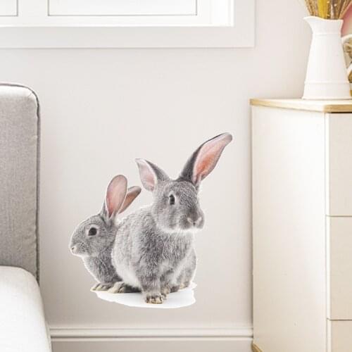 Two Little Grey Rabbits Cartoon Wall Stickers Kids Room Decor Nursery Cute Children Bedroom Decals for Furniture