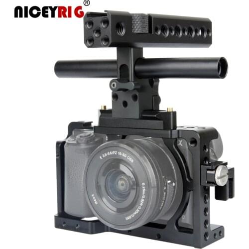 NICEYRIG for SONY A6400 / A6000 / A6300 DSLR Camera Cage Kit with Camera Handle Nato Grip Cable Clamp 15mm Rod Cheese Rig