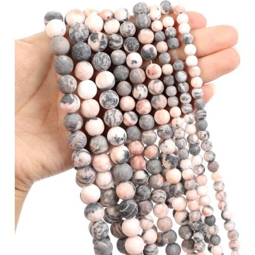 Natural Stone Beads Frosted Powder Zebra Stone Round Loose Beads for Jewelry Making Needlework Bracelet DIY 4-12 MM
