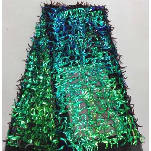 Nigerian Lace Fabric 2020 High Quality African Nobleness Colorful Sequins Tulle Lace Fabric Family Gathering Dress T30961