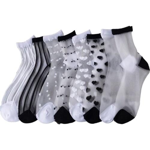 1 Pair Lace Mesh Fishnet Socks Nylon Transparent Stretch Elasticity Stripe Dot Ankle Sock Net Yarn Thin Women Cool Socks