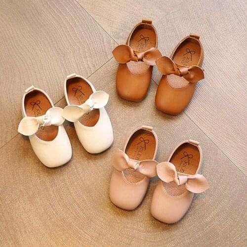 2021 new girls shoes Pu leather girls shoes baby shoes butterfly girls flat soft bottom children shoes 1 to 9 years old