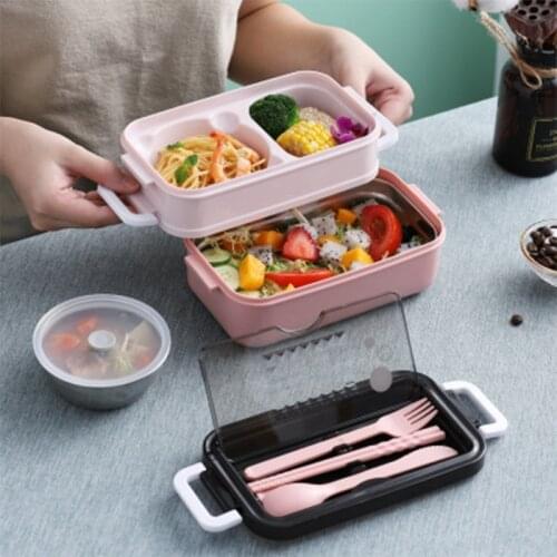 New Lunch Box Bento Box for Student Office Worker Double-layer Microwave Heating Lunch Container Food Storage Container