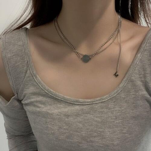 New titanium steel letter M necklace female net red multi-layer through titanium collarbone chain ins wind hip hop accessories