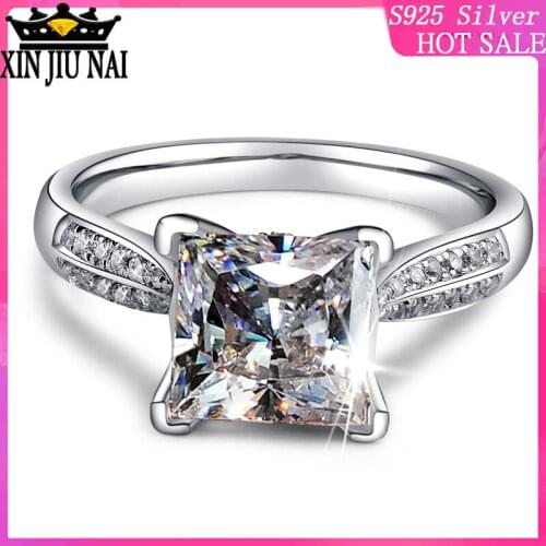 925 sterling silver Classic Square 4 Prong Engagement Womens Ring Corrosion-Resistant Made Zircon 925 diamond rings for women