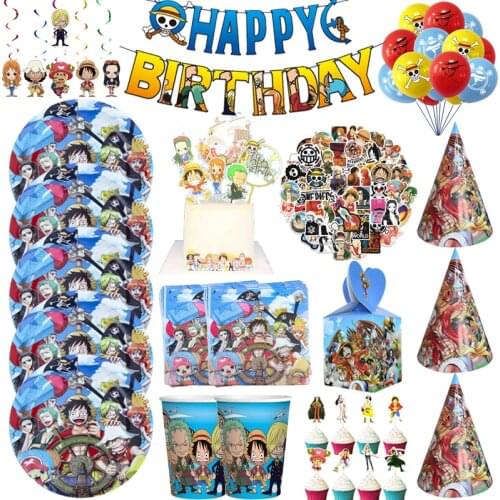 One Piece Theme Disposable Party Tableware Happy Birthday Decoration Cup Plate Latex Balloon Party Baby Shower Supplies Kid Gift