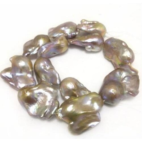 30mm AAA Natural Lavender Fireball Baroque Pearl Loose bead necklace 18"