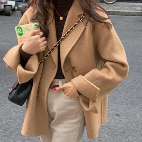 New Winter Coat Womens Oversize Fashion Cashmere Wool Coats Outerwear Female Short Thickening Warm Woolen Overcoat Women Trench