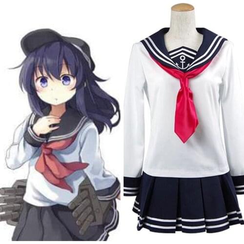 Hot Anime Cos Kantai Collection Hibiki Cosplay Costume Cotton Daily Uniform Sailor Suit Cosplay Sets For Shows Carnival Party