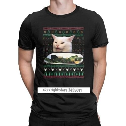 Awesome Yelling At A Cat Meme Christmas Funny Ugly Sweater Gift Tee Shirts Men Cotton Tshirts Tee Shirt Classic Tops
